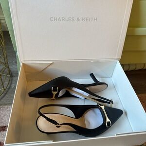 Charles & Keith black kitten heels